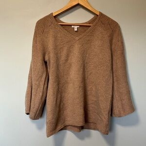 J. Jill 100% Cashmere wide sleeve Women's V-Neck Sweater - tan